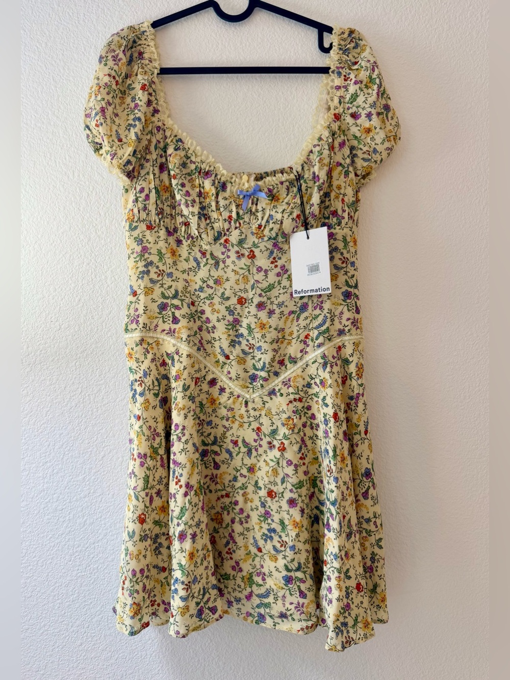 Reformation Ondine Yellow Floral Puff-Sleeve Mini Dress NWT - Picture 3 of 5